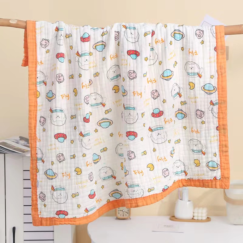 Khăn tắm cho bé xô 6 lớp bo viền không xổ bông hoạ tiết bé trai / bé gái dùng từ sơ sinh đến lớn