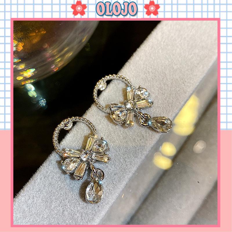 (OLOJO.vn) Bông Tai Hình Nơ Nhỏ Đính Đá Chất Lượng Cao Thời Trang Ngọt Ngào Cho Nữ