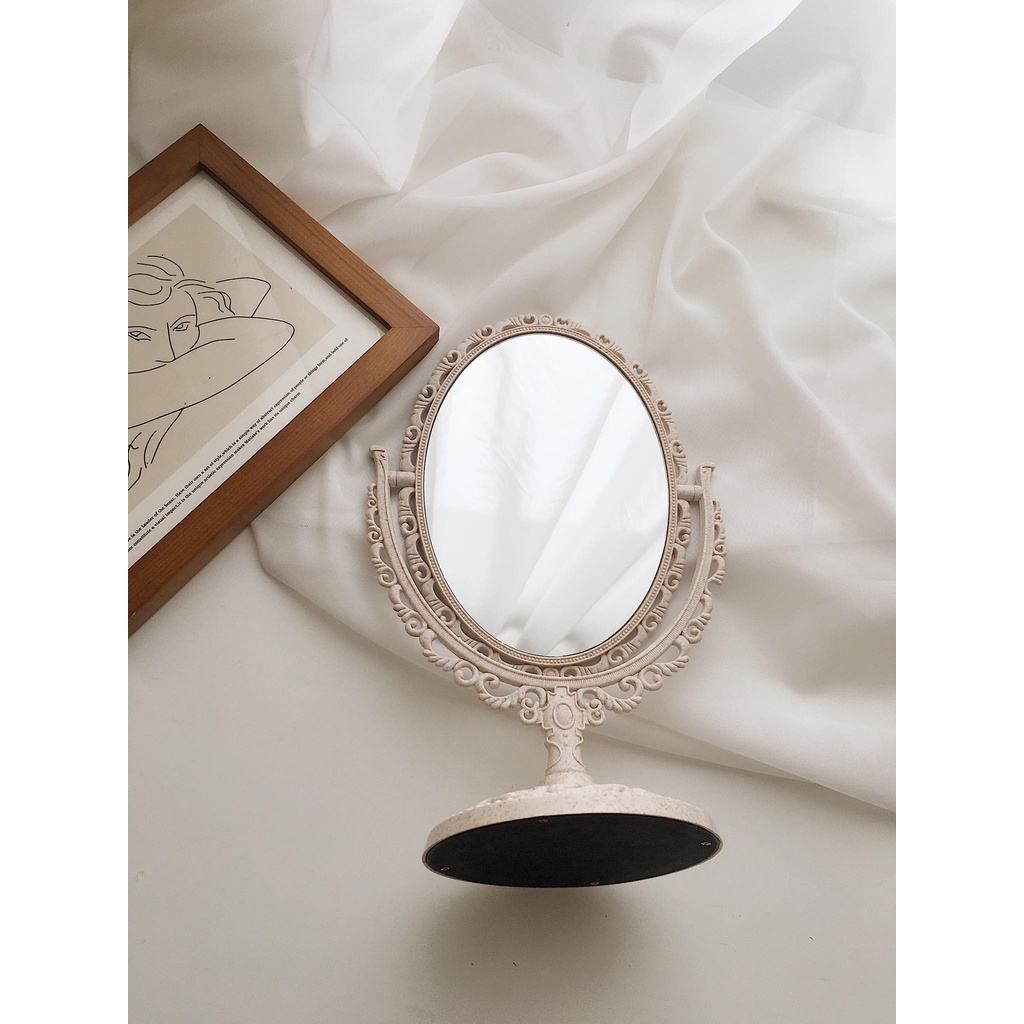 Retro Vintage Mirror Gương Công Chúa Bắc Âu decor bàn trang điểm, phòng ngủ, cửa hàng