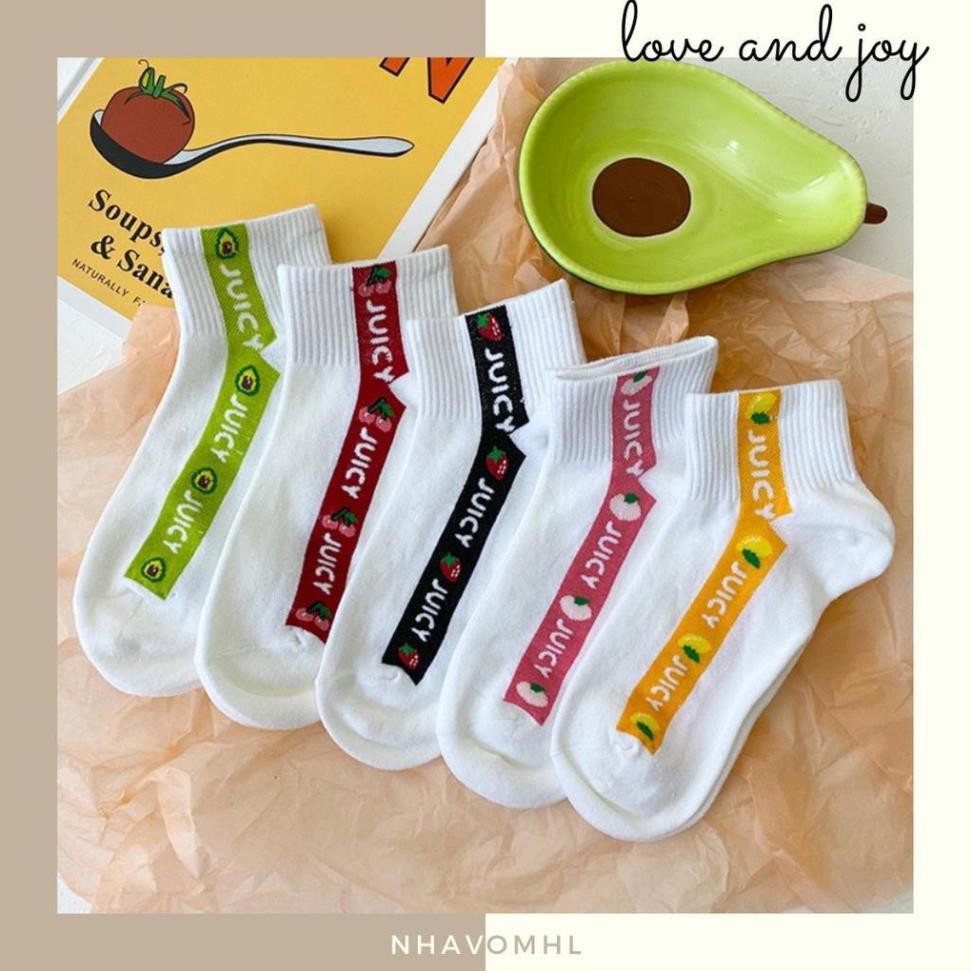 Tất Tất Cổ Ngắn Juicy Tất Tất Cotton Cổ Ngắn In Họa Tiết Hoạt Hình Vui Nhộn Phong Cách Nhật Hàn Ulzzang