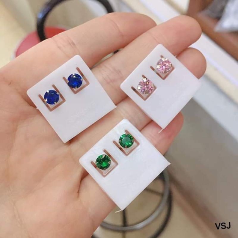 Bông tai nụ đá bạc ta nguyên chất nhiều màu