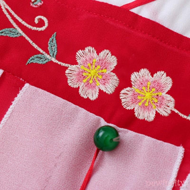 Đầm tay ngắn hoạ tiết hoa thêu phong cách Trung Quốc cho bé gái