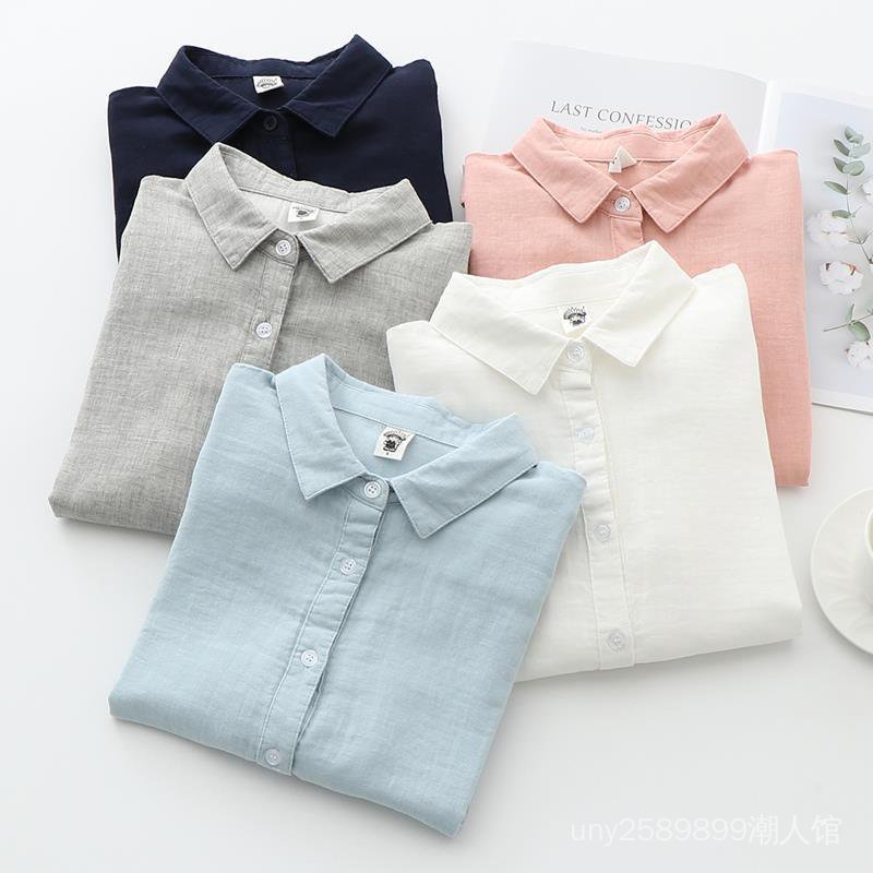 Áo Sơ Mi Cotton Mềm Tay Dài Hai Lớp Phong Cách Hàn Quốc Thời Trang Xuân Thu Dành Cho Nữ 2022