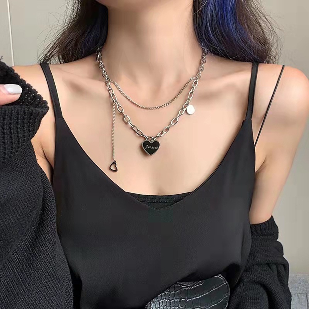 Vòng cổ Hai Lớp Mặt Hình Trái Tim Và Chú Chó Phong Cách punk Thời Trang Cho Nữ