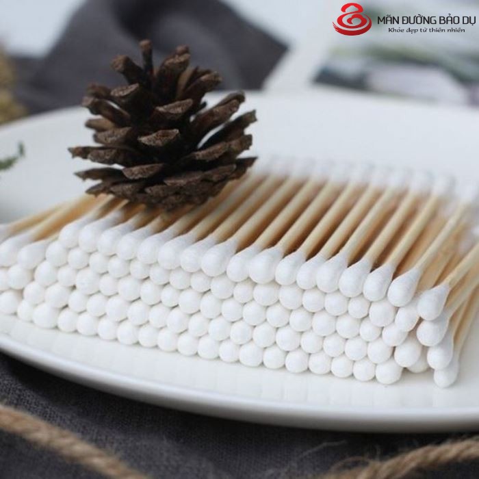 Tăm bông thân gỗ bịch 100 que, tăm bông ráy tai thân thiện với môi trường