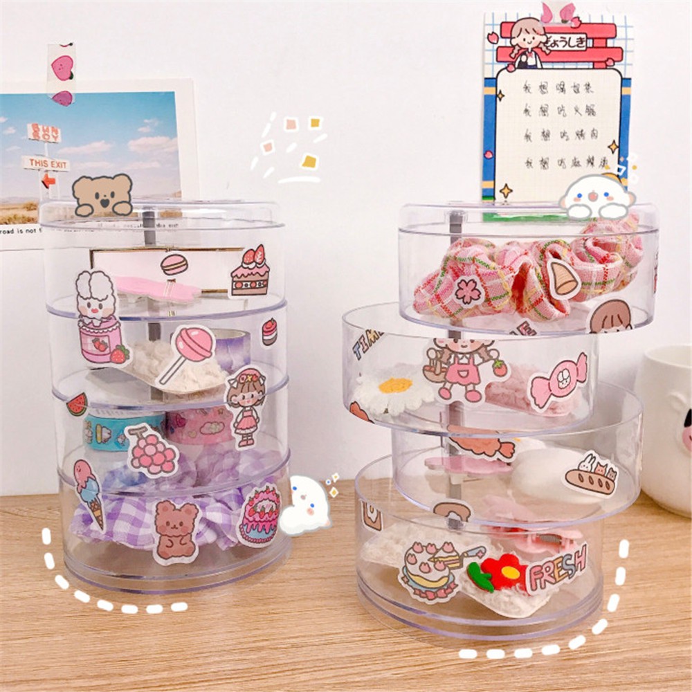 Hộp Đựng Mỹ Phẩm / Trang Sức Trong Suốt Nhiều Tầng Dạng Xoay Chống Bụi Để Bàn Tiện Lợi