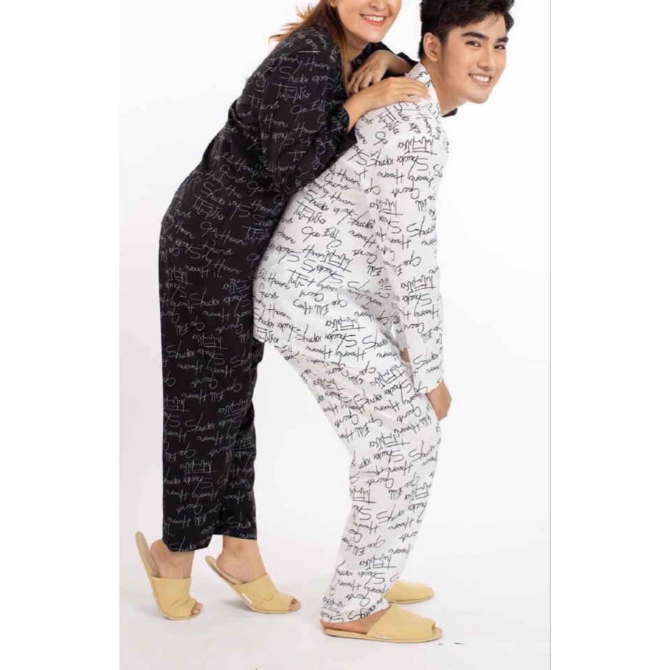 Bộ Đồ Ngủ Pijama Dài Tay Chất Lụa Họa Tiết Chữ Ký Cực Đẹp