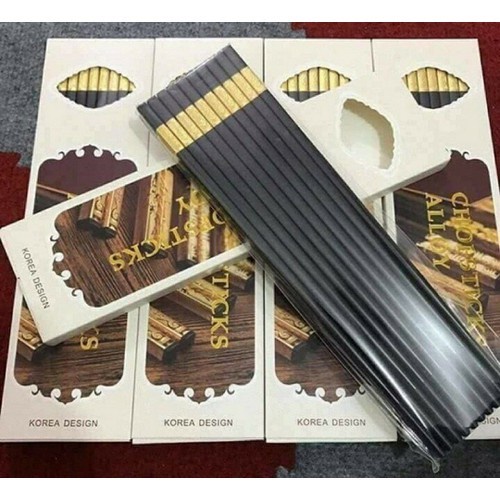 Bộ 10 Đôi đũa hợp kim, đũa mạ vàng chống mốc - Đũa lá vàng sang trọng, an toàn khi sử dụng