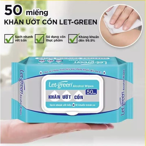 LET GREEN - Khăn Ướt Có Cồn - Tuyệt Trùng - Siêu Sạch - Thơm Mát - Tiện Lợi - Gói 50 Tờ