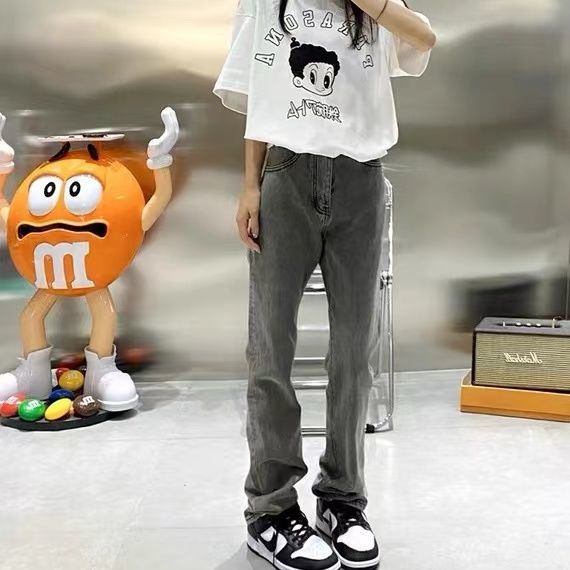 ☜☈Quần Jean Xám Khói Mỏng Dáng Rộng Ống Khói Phong Cách Đường Phố Retro Thời Trang Mùa Xuân Hàng Mới Dành Cho Bạn Nữ