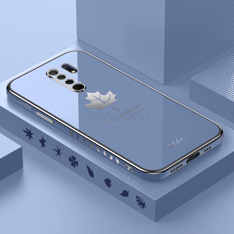 Ốp Điện Thoại Silicon TPU Mạ Điện Họa Tiết Lá Phong Kèm Dây Đeo Cho Redmi note 8 pro