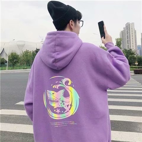 4 Colors【M-XXL】Sweatshirt Color Reflection Printing Shark Long Sleeve Hoodie Sweater Coat Casual Outerwear Loose