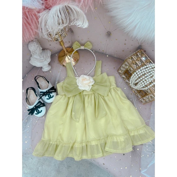 Váy tơ hoa trà kèm bờm cho bé gái
