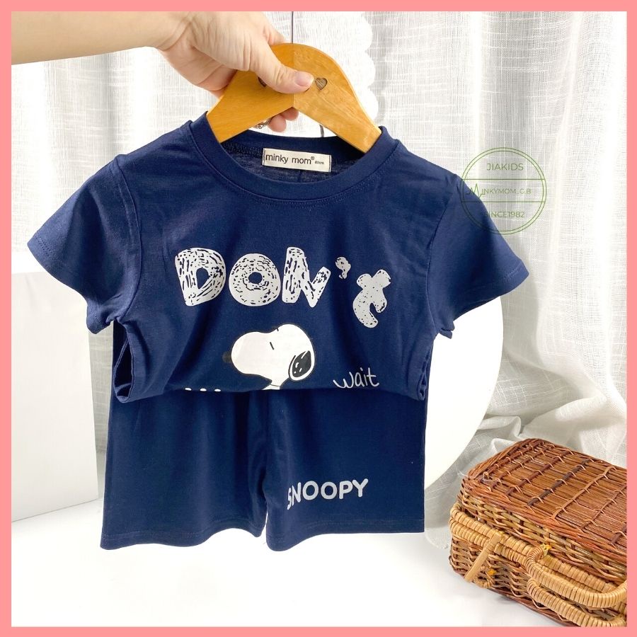 Bộ Thun Lạnh Cộc Tay Cho Bé Trai Bé Gái 8-19kg -TN-IN77 In Snoopy  Chất Vải Thoáng Mát