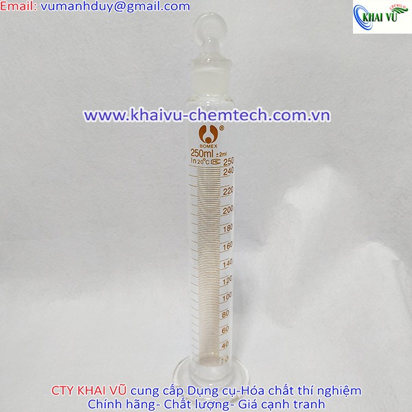 Ống đong thủy tinh CÓ NÚT ĐẬY nhám thủy tinh 100ml 250ml