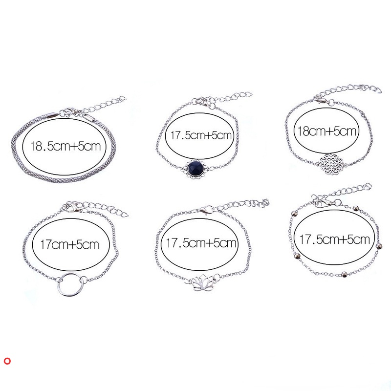 Set 6 vòng tay hạt bạc hình hoa sen dành cho nữ