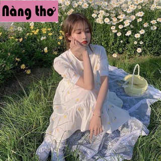 Đầm xòe cổ tròn tay phồng hoa nhí dễ thương - Nàng Thơ's Shop