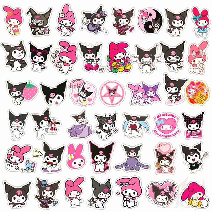 ❉ My Melody & Kuromi Series 01 - Sanrio Stickers ❉ 50Pcs/Set Anime DIY Fashion Luggage Laptop Skateboard Decals Doodle Stickers