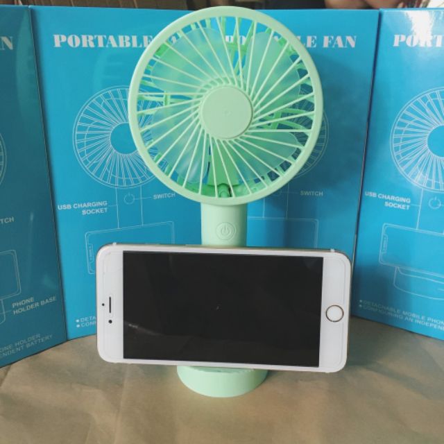 Quạt mini cầm tay Portable Fan 4 cánh kèm kèm chân sạc có đế để bàn, để điện thoại