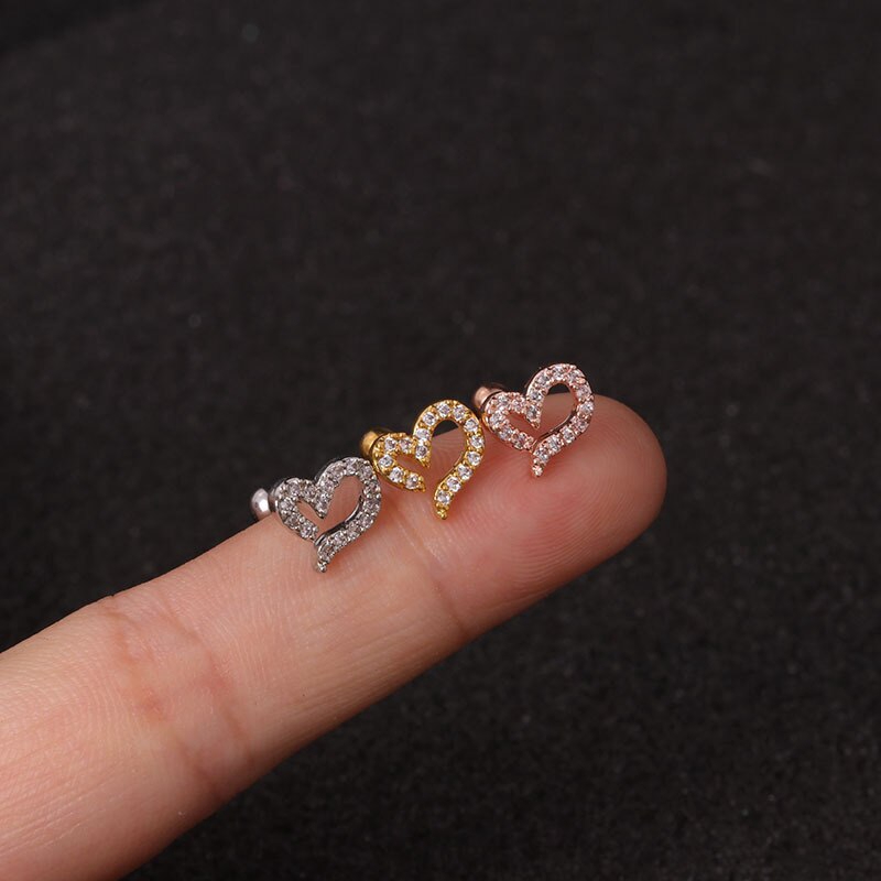 1 Khuyên xỏ sụn tai / vành tai bằng thép không gỉ đính đá pha lê zircon có chuôi vặn phía sau