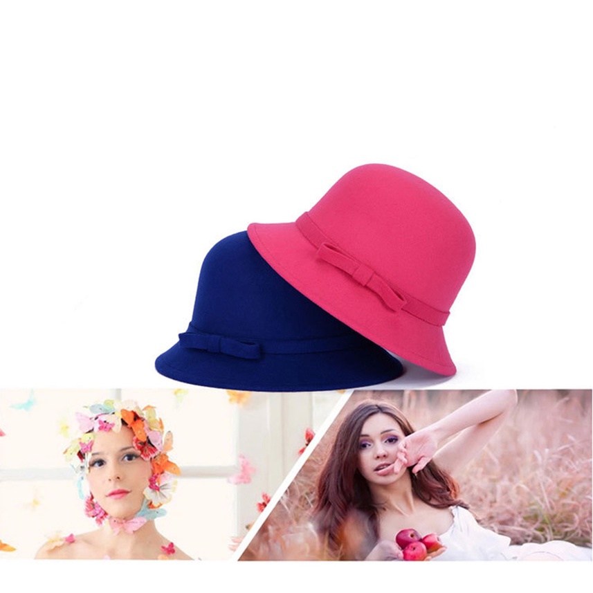 Nón Bucket Chất Liệu Len Nỉ Có Đính Nơ Cổ Điển Với 8 Màu Lựa Chọn