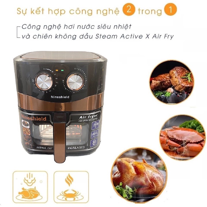 Nồi Chiên Không Dầu Nineshield 6/10/12L - Hàng Chính Hãng Bảo Hành 12 Tháng, 1 Đổi 1 Trong 7 Ngày