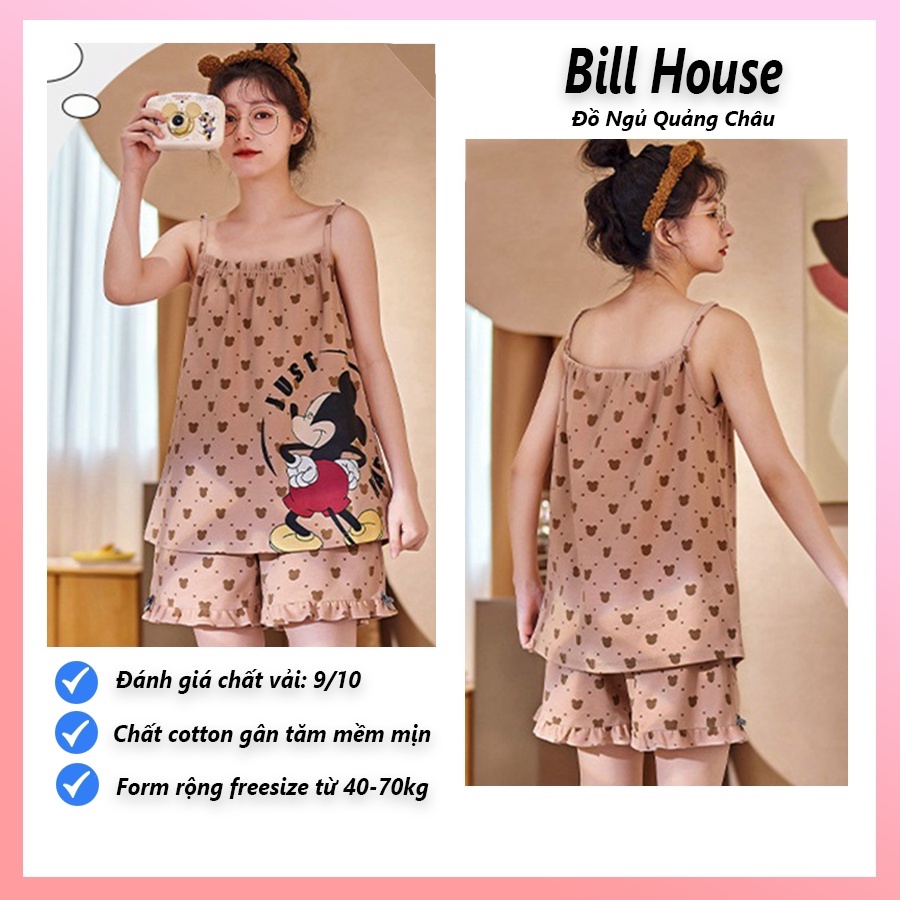 Đồ ngủ nữ 2 dây mặc nhà dễ thương cao cấp chất gân tăm mềm mịn cho mùa hè 2D03