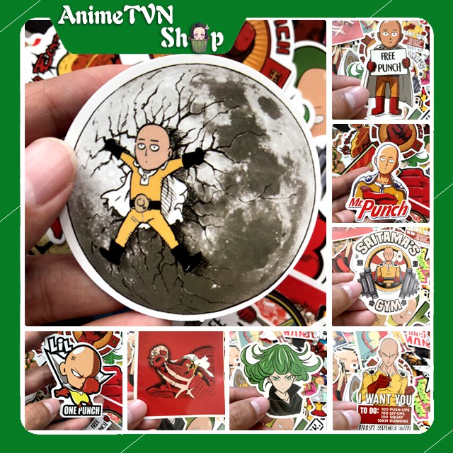 Miếng dán Sticker anime One Punch man (Thánh phồng tôm) trọn bộ 50 hình - In rõ ràng sắc nét khó tróc