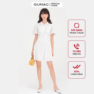 Đầm xòe nữ màu trắng cổ bẻ GUMAC DB725 thanh lịch trẻ trung, hai lớp