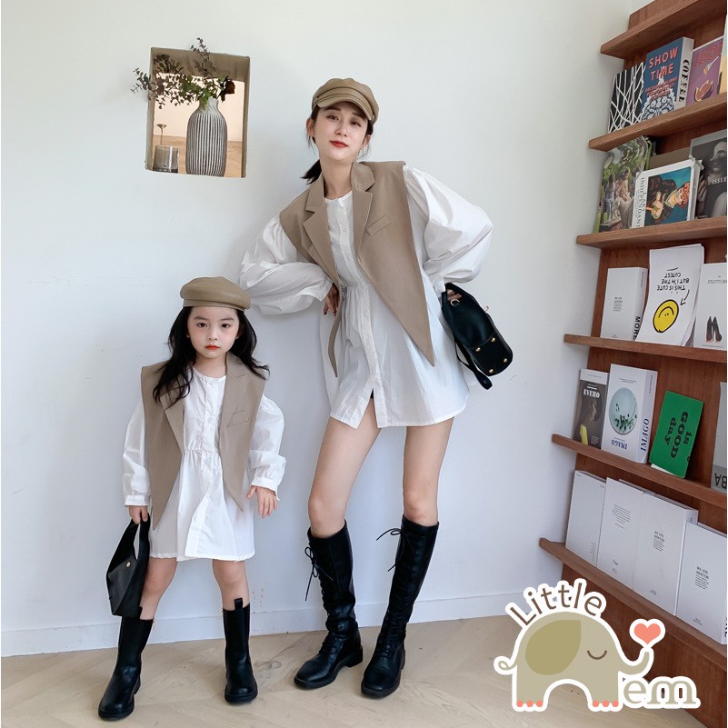 Set đôi mẹ con _ Áo sơ mi vai kaki