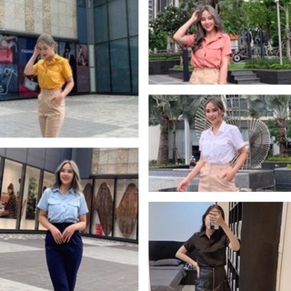 áo sơ mi nữ ngắn tay 2 túi_áo sơ mi cộc tay màu