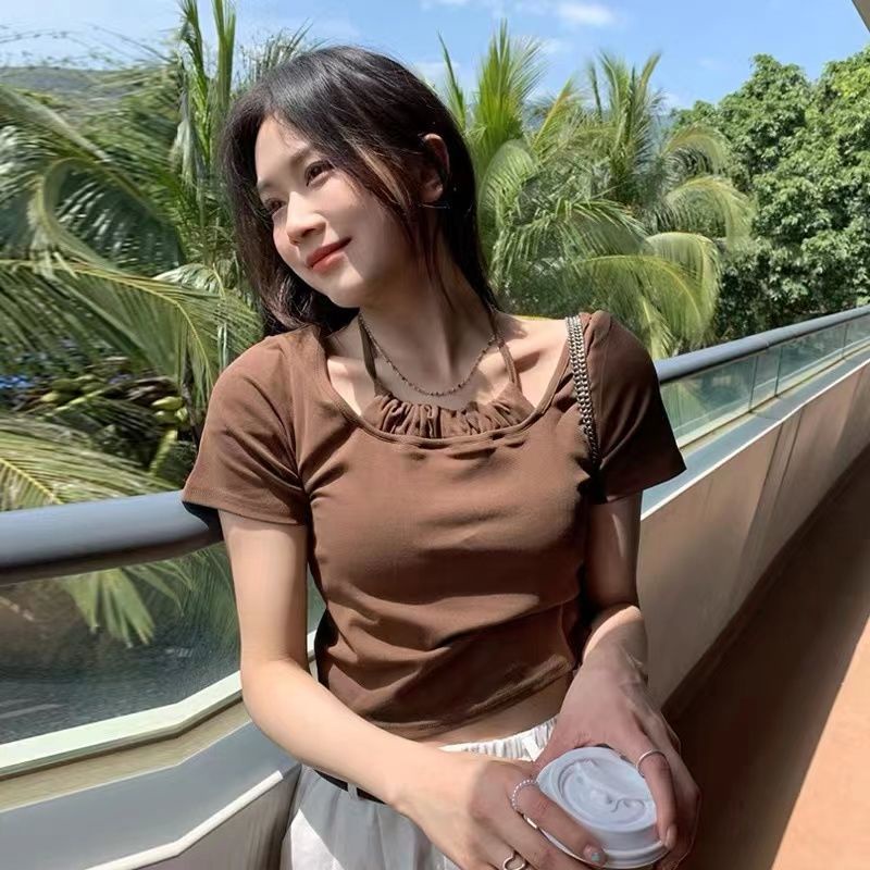 Áo thun COZOKC tay ngắn dáng ôm phối dây thời trang