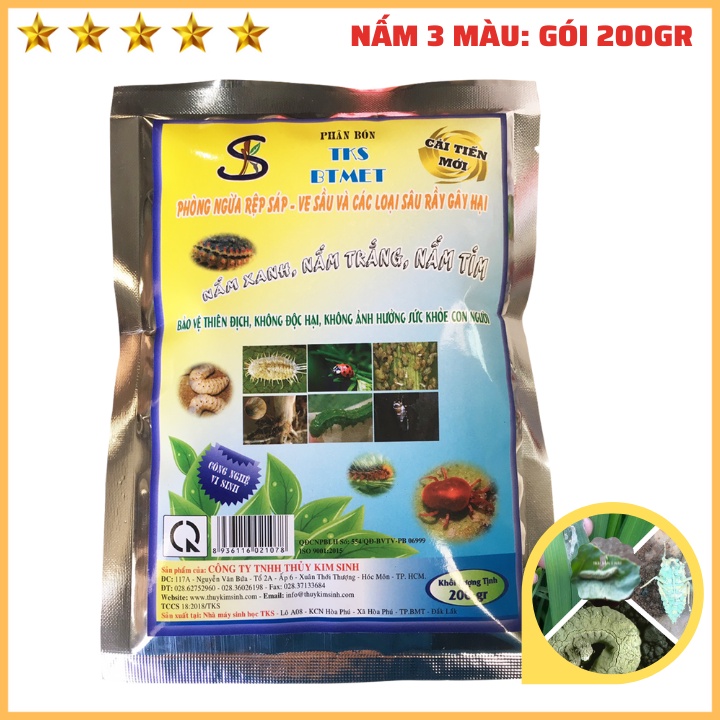 BTMET NẤM 3 MÀU Trừ Sâu, Rầy rệp, Nhện Đỏ  Sinh Học - Gói 200gr