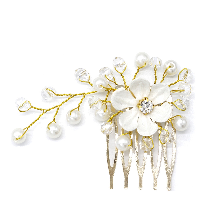 Lược Cài Tóc Hình Hoa Đính Ngọc Trai Nhân Tạo Thời Trang Cho Cô Dâu
