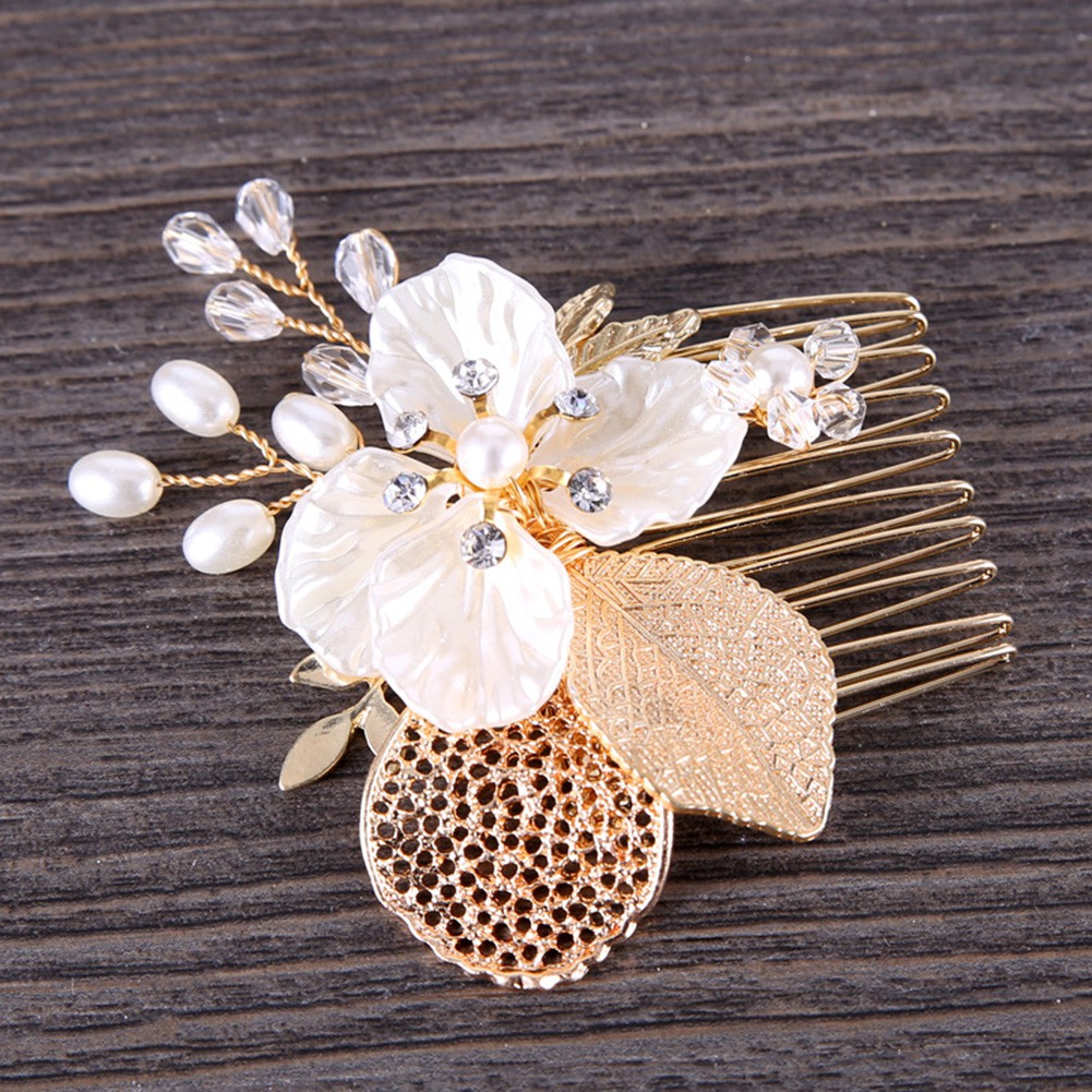 Bride Headdress Golden Leaf tulip Comb