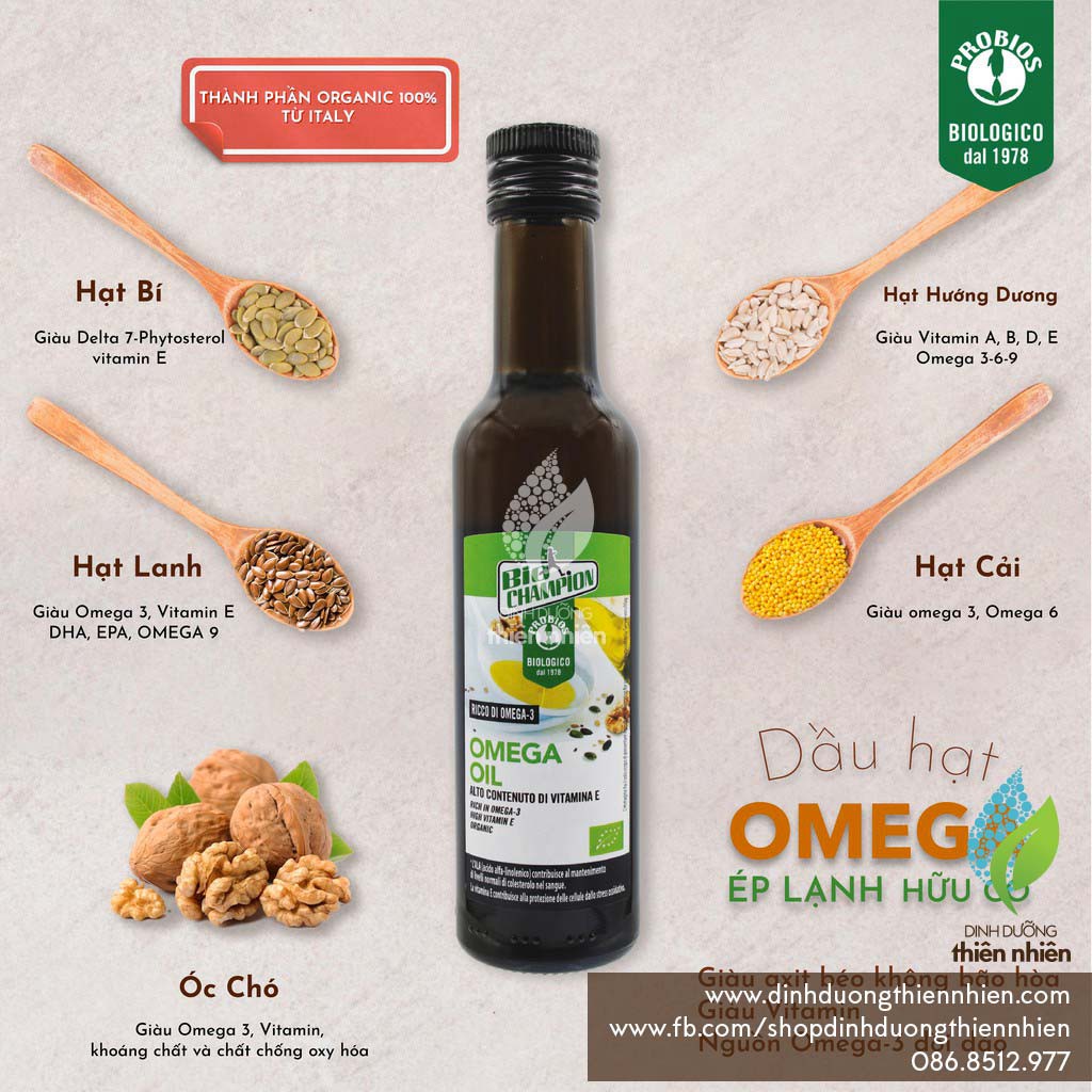 Dầu Hạt Omega 3 Hữu Cơ Ép Lạnh, Organic Extra Virgin Oil, Probios, Nutiva, Dầu Hạt Gai Dầu Ép Lạnh Organic Hemp Oil