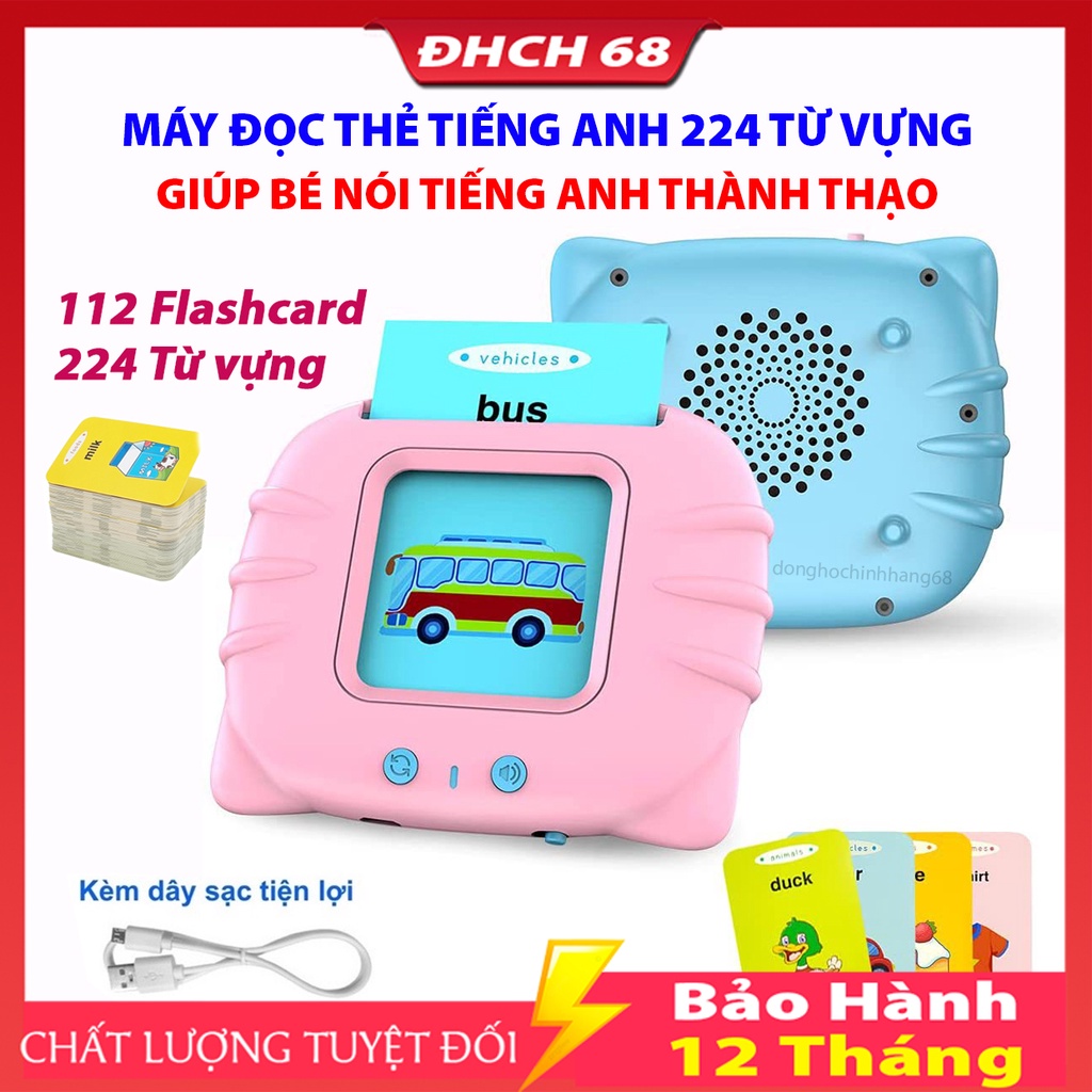 Máy Đọc Thẻ Tiếng Anh Cho Bé Gồm 112 Thẻ 224 Từ Tiếng Anh Flashcard Sạc Cổng USB Không Có Sóng Điện Từ Bảo Hành 1 Năm
