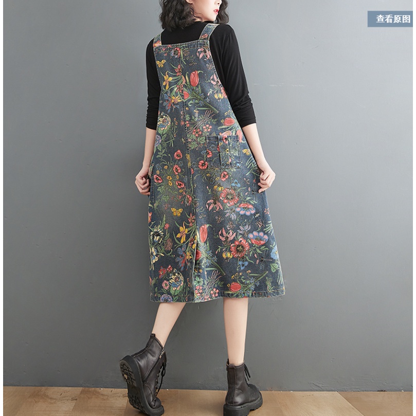 A360 Váy yếm jean bigsize freesize họa tiết hoa văn nổi kiểu dáng trẻ trung size 45-85kg