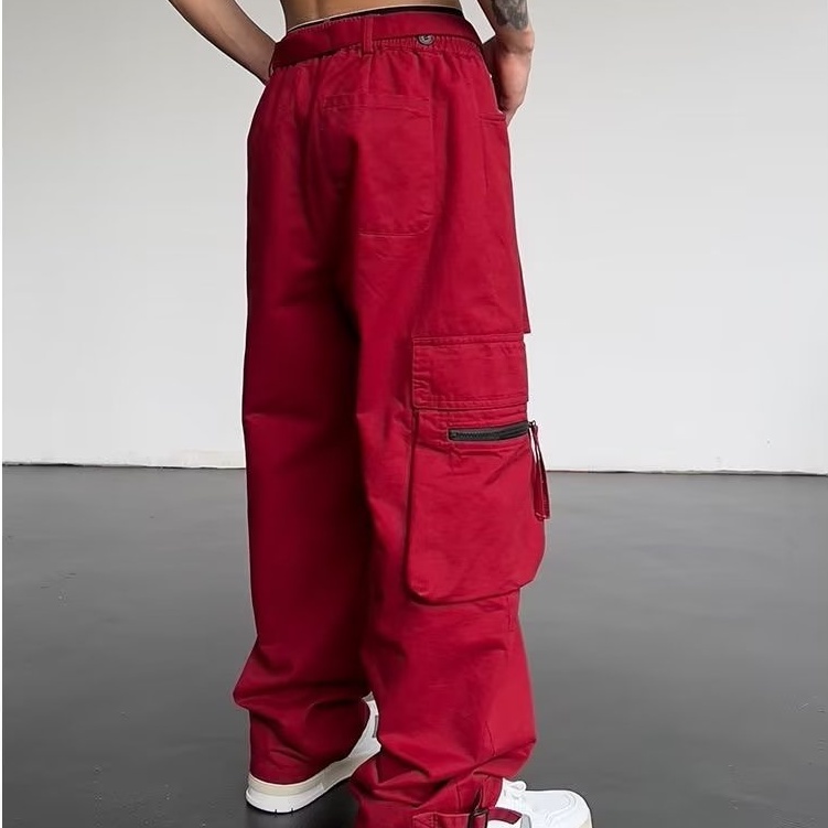 quần túi hộp nam retro thời trang quần túi hộp nữ from rộng quần ống suông phong cách Hàn Quốc thời trang quần thể thao nam dài trẻ tuổi  unisex Quần ống rộng