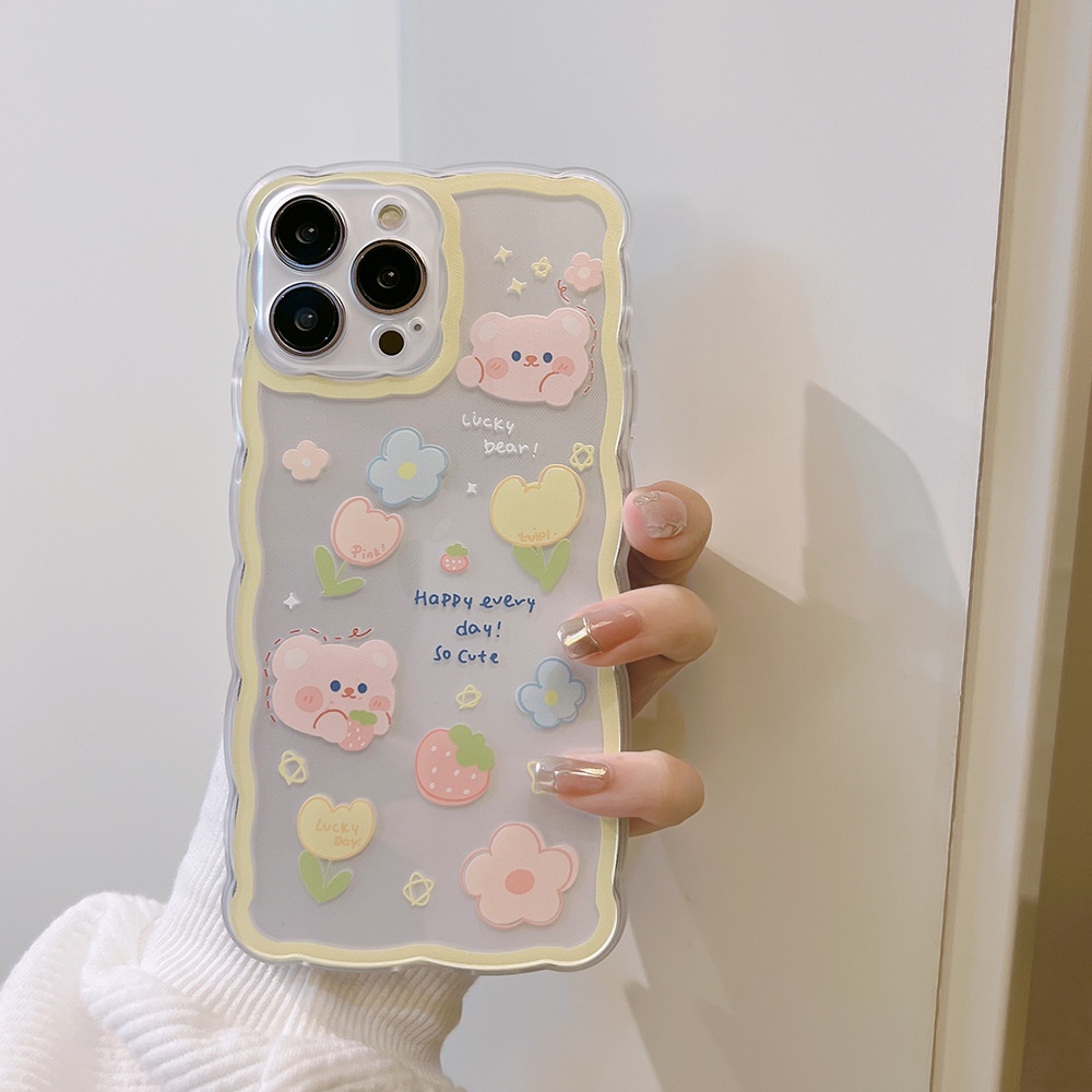 Ốp lưng iphone Cạnh Sóng Viền Vàng Lucky Bear 13promax/13pro/13/12promax/12pro/12/7plus/8plus/11/11promax/x/xs/xsmax/7/8