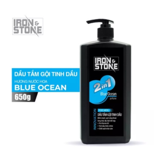 [Combo mua 1 tặng 1] Dầu tắm gội tinh dầu 2in1 IRON & STONE Innovation Hương Blue Ocean 650ml