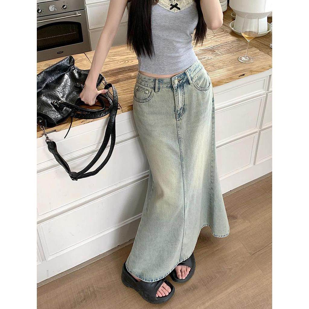 Chân Váy Denim Đuôi Cá Lưng Cao Phong Cách Retro Thời Trang Hè 63918
