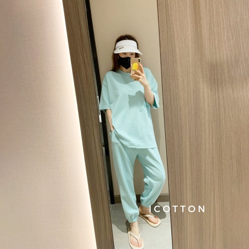 Bộ đồ mặc nhà ICOTON set áo cộc quần bo chun vải da cá 100% cotton cao cấp