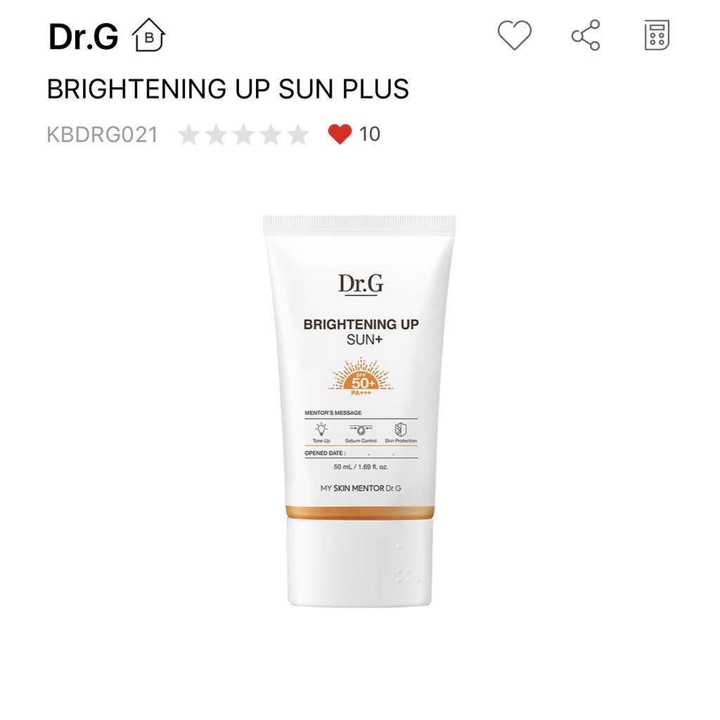 Kem chống nắng Dr.g Brightening/ Green Mild Up+ 50ml