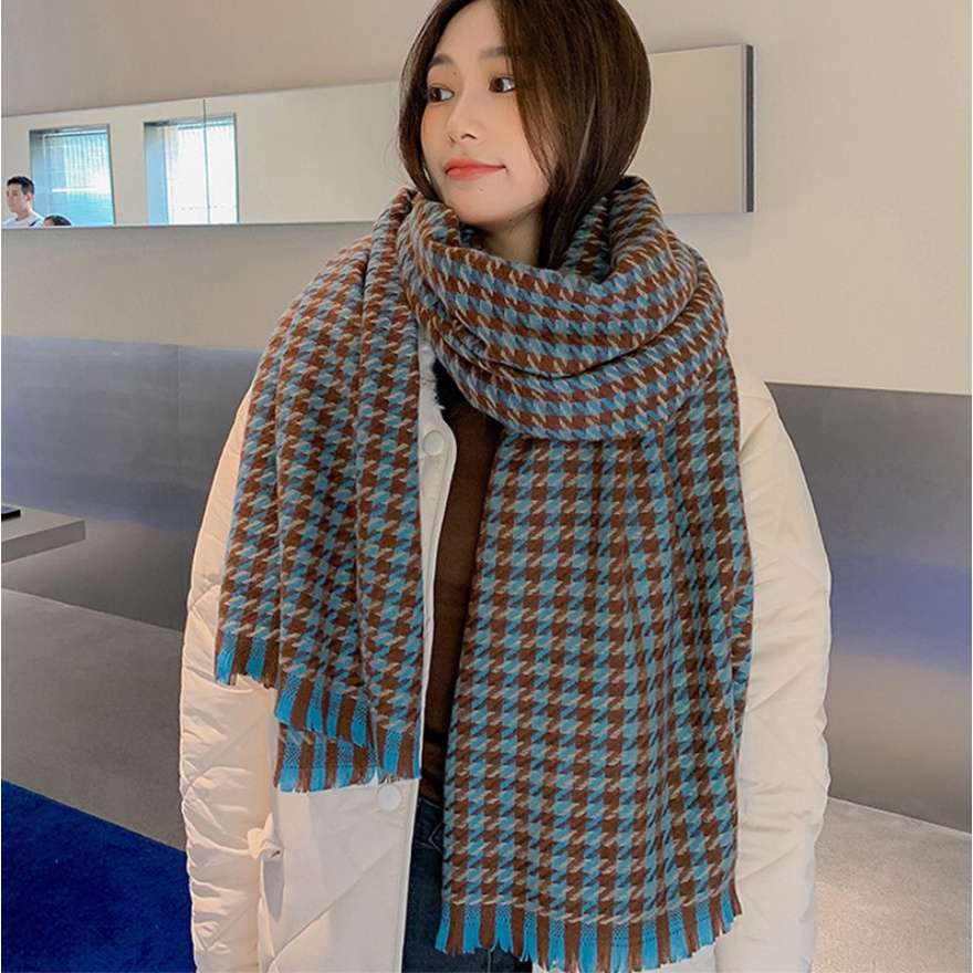 Mộc®Khăn len quàng cổ kẻ caro màu tối unisex phong cách Hàn Quốc có 4 màu đẹp sf1006