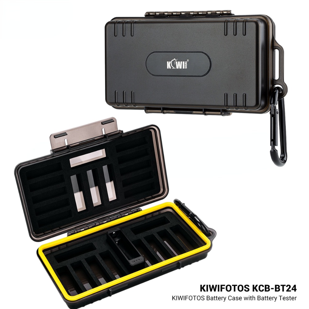 Kiwifotos Hộp đựng pin AA / AAA với bộ kiểm tra nguồn, Hộp đựng pin máy ảnh dung lượng lớn Flash cho pin 14 Double A và 10 Triple A, Vỏ bảo vệ pin chống nước