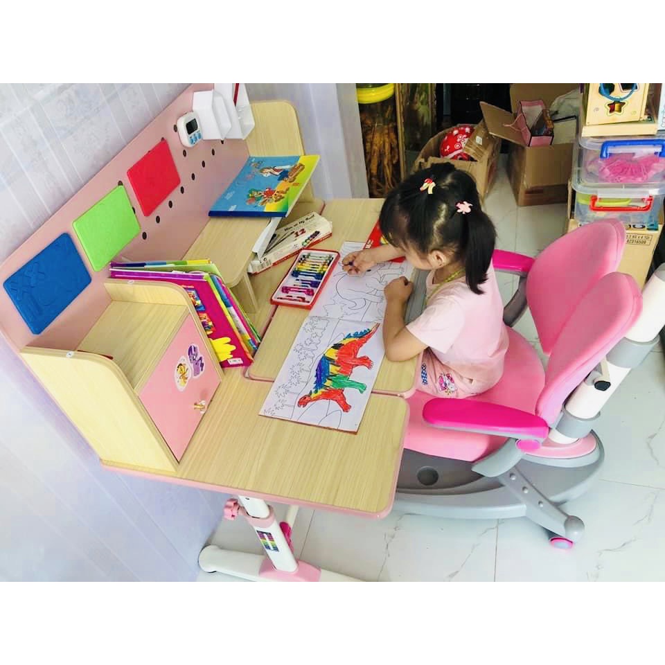 Bộ bàn học THÔNG MINH cao cấp B27 HỒNG, 95CM hiệu Chayomi [TẶNG CẶP CHỐNG GÙ + ĐÈN HỌC]