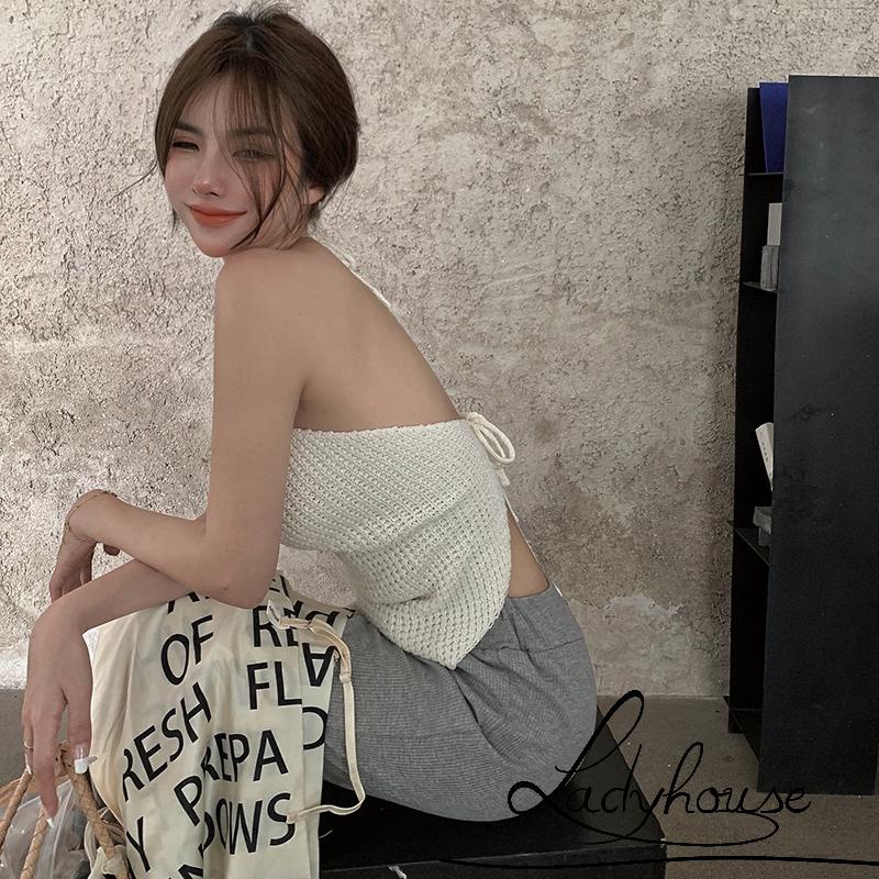 Áo Hai Dây Dệt Kim Màu Sắc Trơn Thời Trang Mùa Hè Cho Nữ