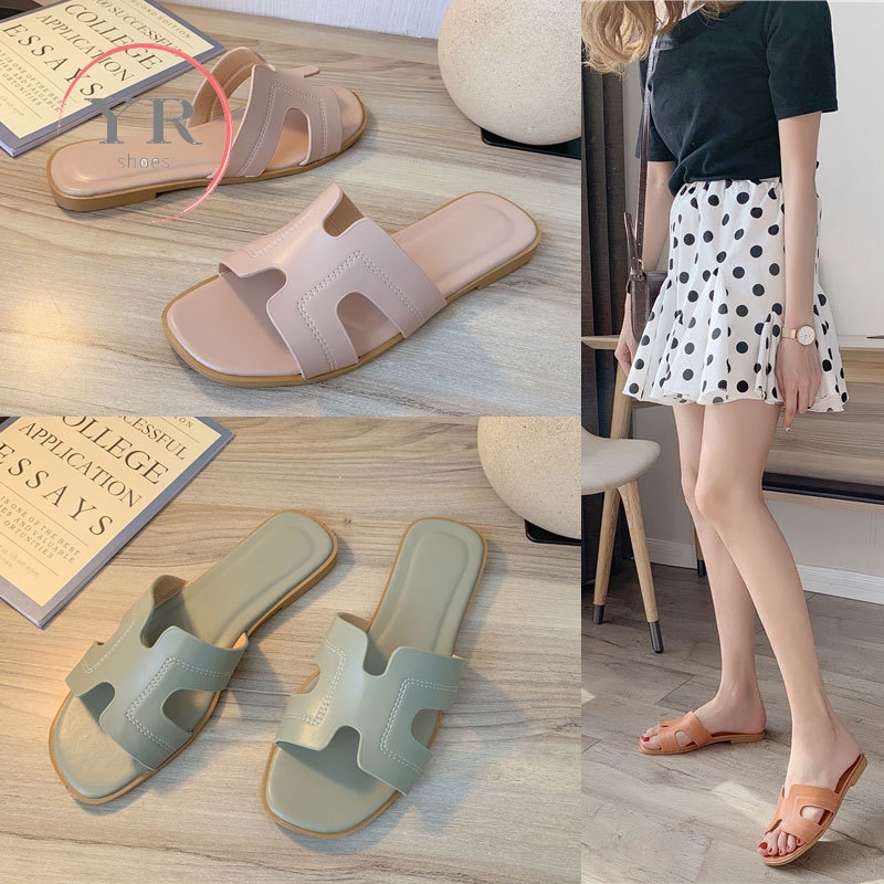 [Ready Stock] YR Women's Candy Colors Fashion Sandals Simple INS Flat Sandals in 7 Colors Size 35-41