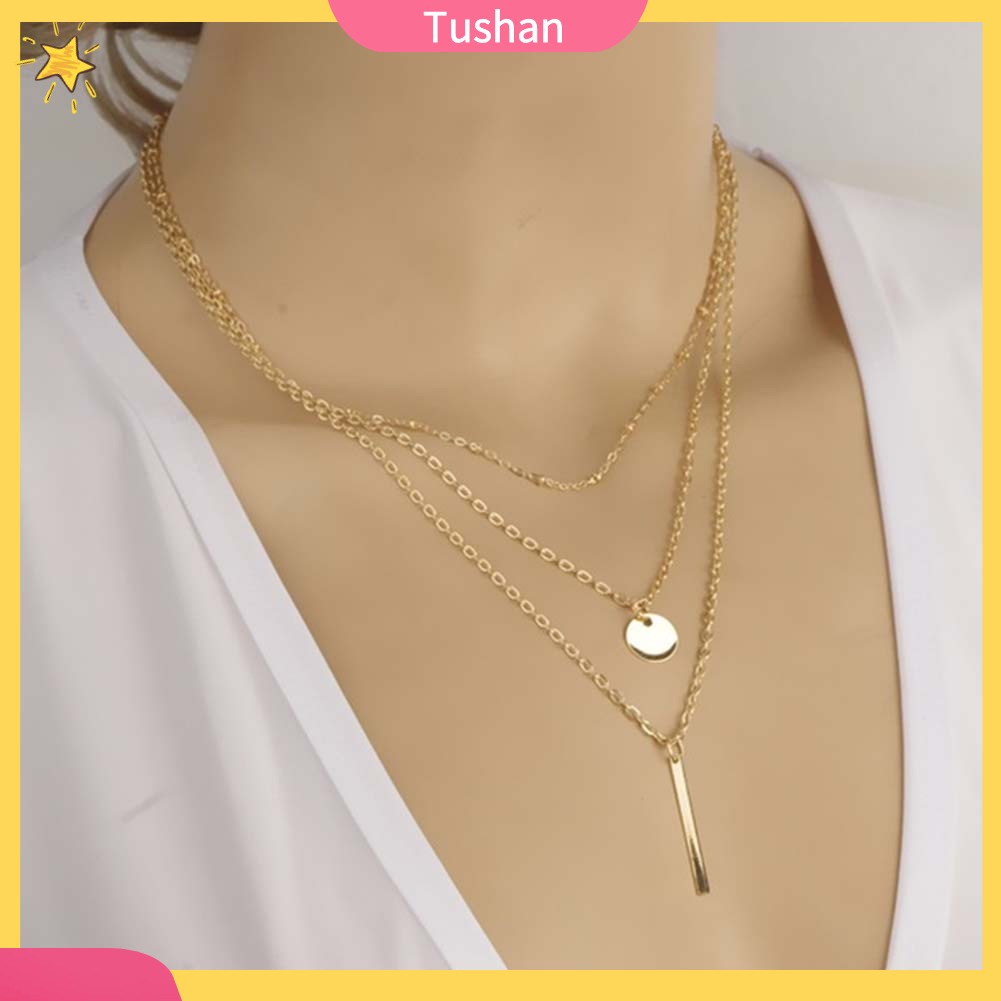 Dây Chuyền Hợp Kim 3 Lớp Mặt Tròn Thời Trang Cho Nữ